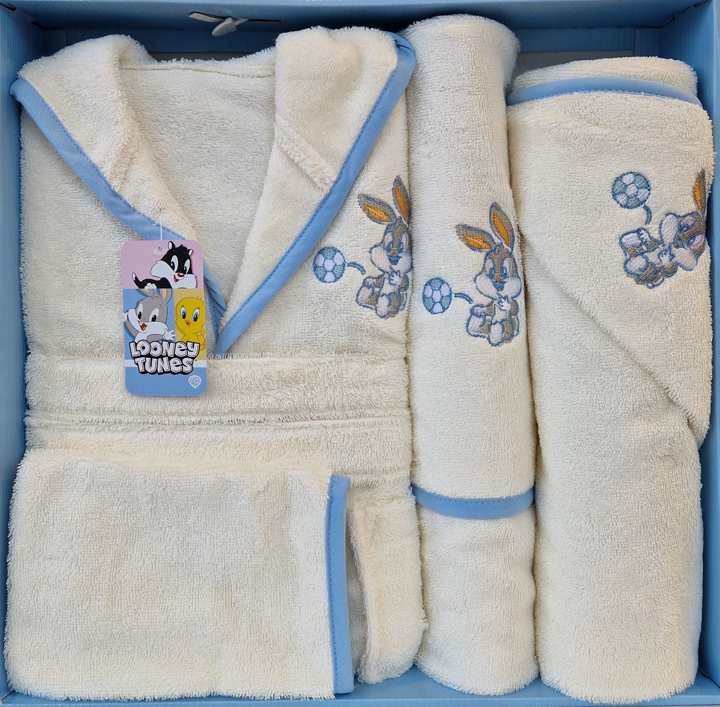 Set de baie baby Looney Tunes Bugs Bunny - Crem/Albastru