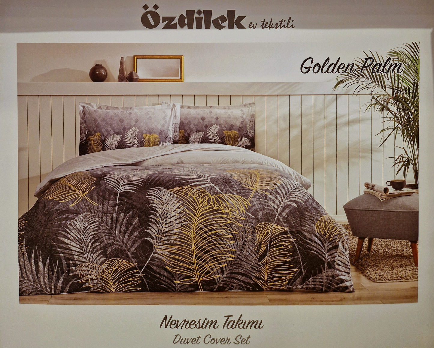 Set Lenjerie de pat Ozdilek – GOLDEN PALM - Gri - 2 Persoane