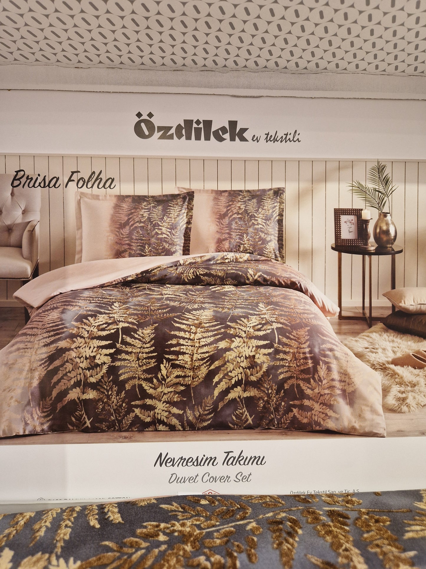 Set Lenjerie de pat Ozdilek – BRISA FOLHA - Bej - 2 Persoane