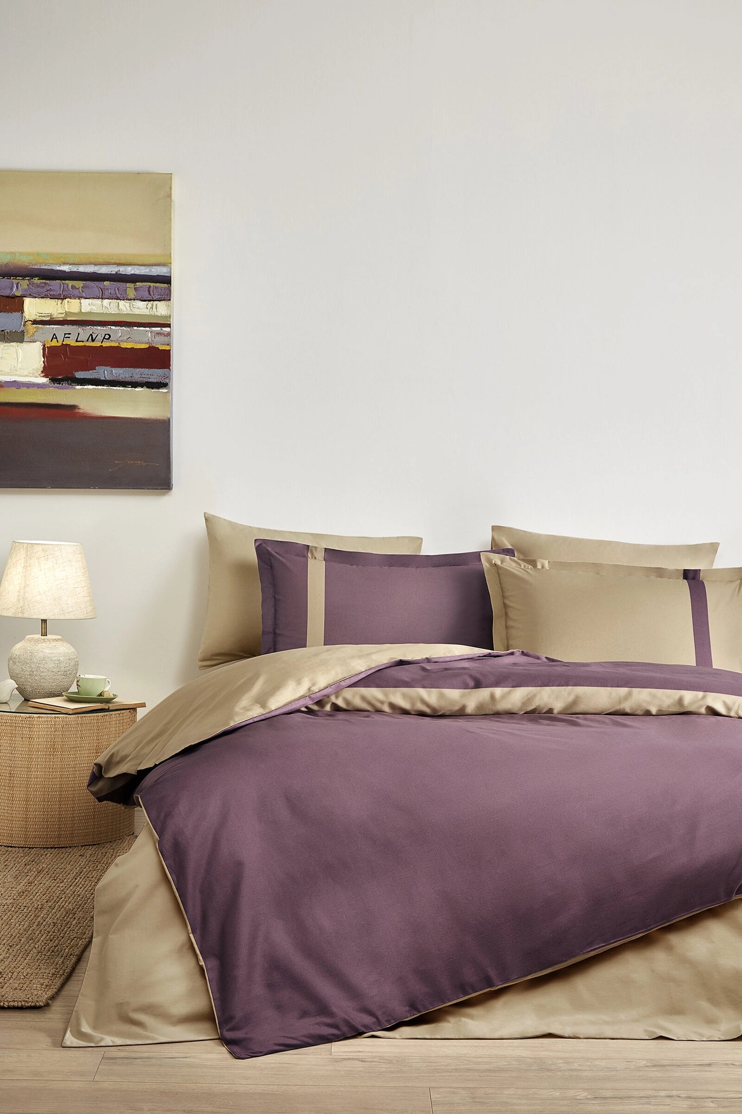 Set Lenjerie de pat Ozdilek – COLOUR STRIPE - Bej/Pruna - 1 Persoana