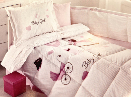 Set lenjerie pat copii Baby Girl - Alb/Roz