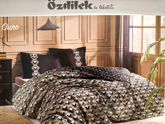 Set Lenjerie de pat Ozdilek – OURO - Bej/Negru