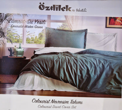 Set Lenjerie de pat Ozdilek – COLOURIST - Verde smarald/Verde deschis - 2 Persoane