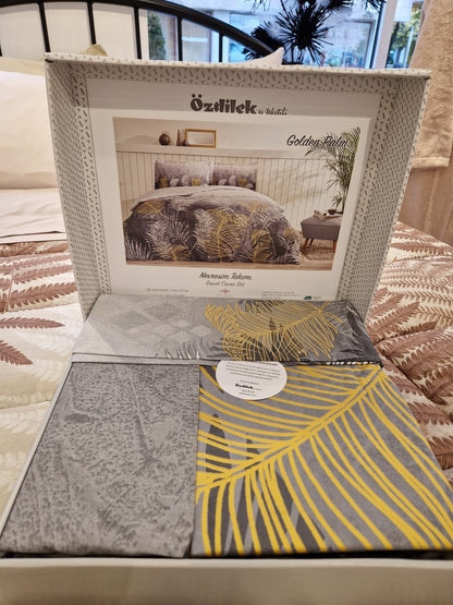 Set Lenjerie de pat Ozdilek – GOLDEN PALM - Gri - 2 Persoane