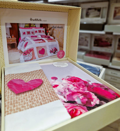 Set Lenjerie de pat Ozdilek - PINK HEARTS - Floral - 2 Persoane