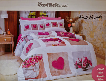 Set Lenjerie de pat Ozdilek - PINK HEARTS - Floral - 2 Persoane