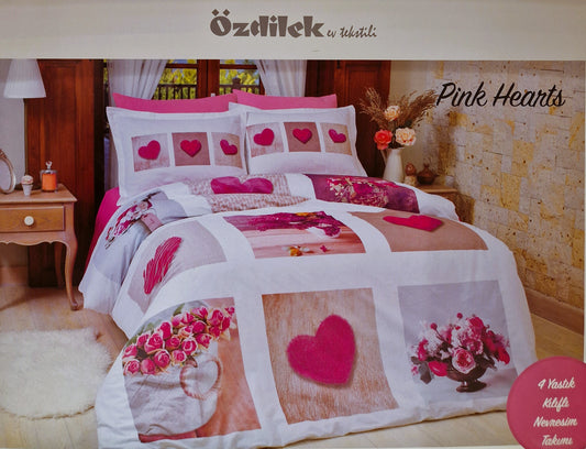 Set Lenjerie de pat Ozdilek - PINK HEARTS - Floral - 2 Persoane