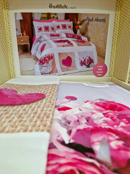 Set Lenjerie de pat Ozdilek - PINK HEARTS - Floral - 2 Persoane