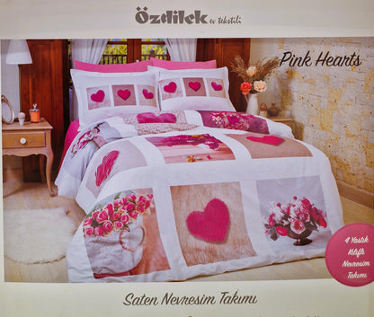 Set Lenjerie de pat Ozdilek - PINK HEARTS - Floral - 2 Persoane