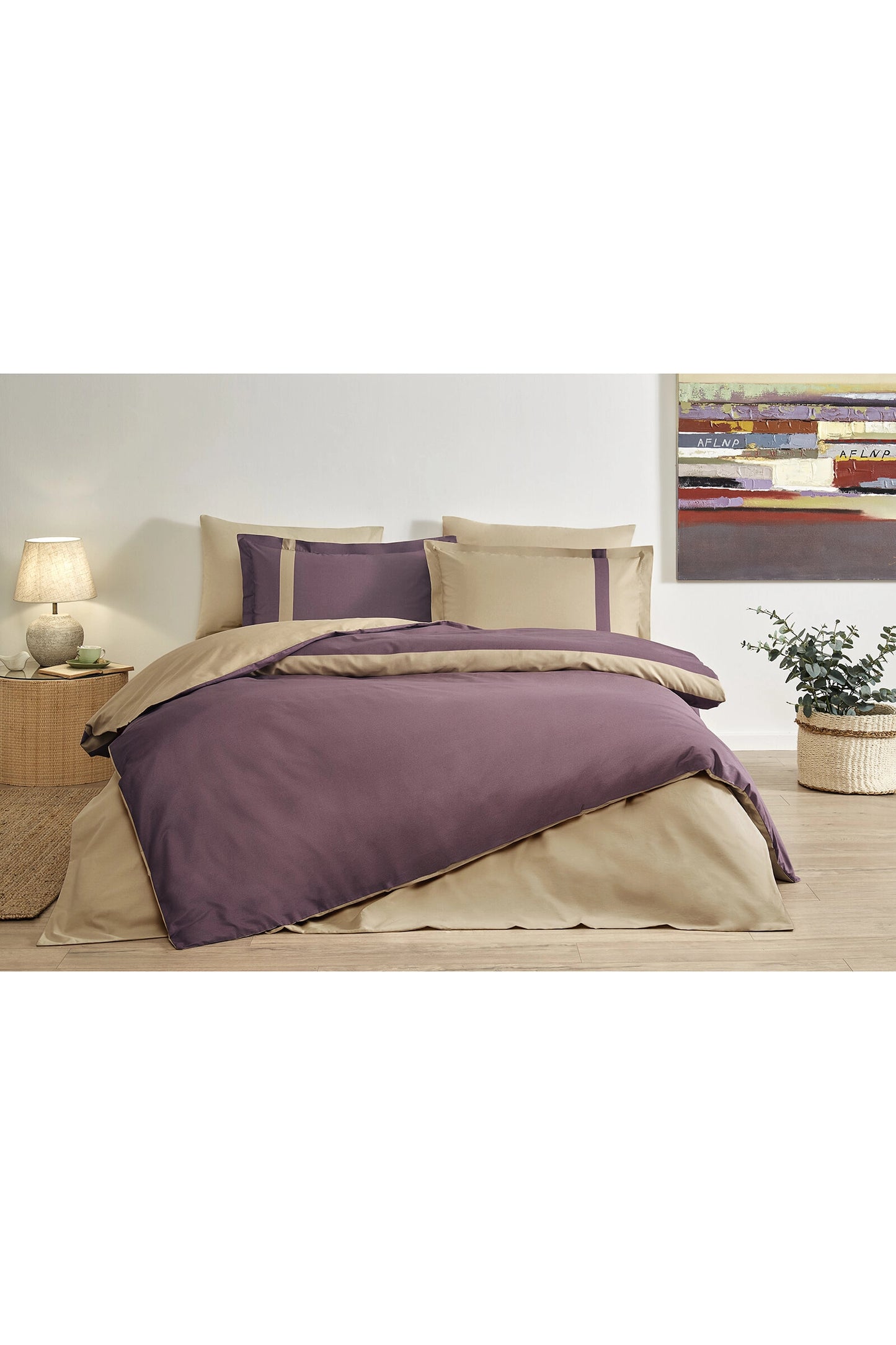 Set Lenjerie de pat Ozdilek – COLOUR STRIPE - Bej/Pruna - 1 Persoana